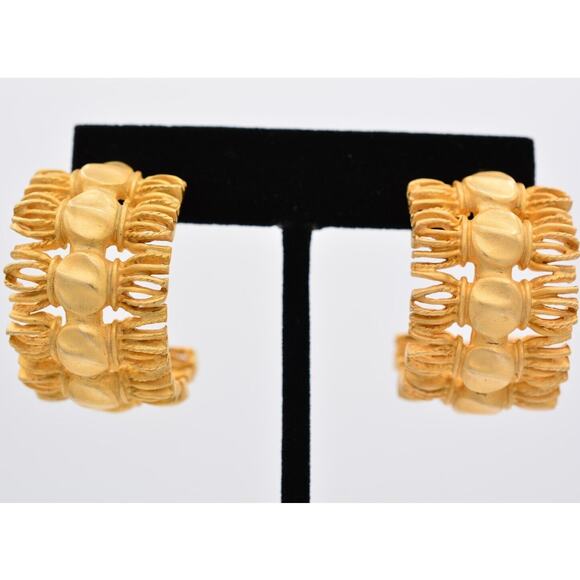 Givenchy Vintage Dangle Earrings Brushed Gold Rope Tassel Chunky Signed 80s Bin7 - Picture 1 of 12